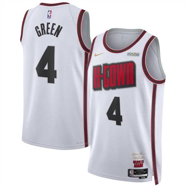 Mens Houston Rockets #4 Jalen Green White 2024-25 City Edition Stitched Jersey Dzhi->houston rockets->NBA Jersey
